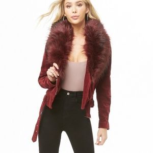 Courderoy jacket with removable fur trim
